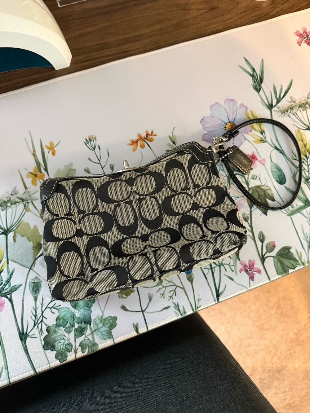 Coach Signature Black and Beige Wristlet